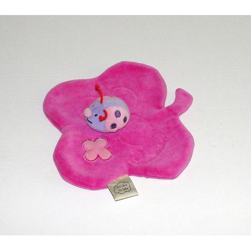 Doudou Peluche Un Reve De Bebe Plat Rose Mauve Pois Violets Feuille