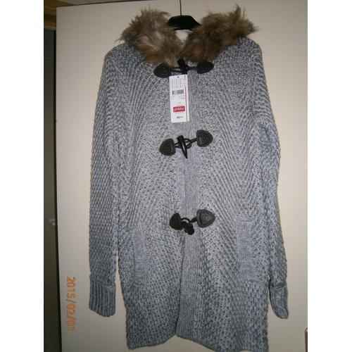 Gilet Long Phildar Capuche Fourrure Taille S