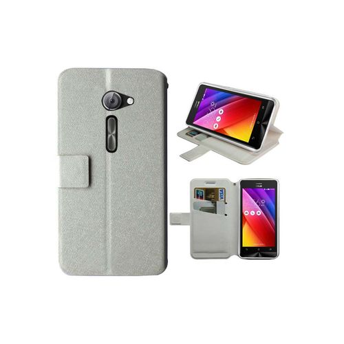 Etui/Housse Asus Zenfone  2 - 5 Pouces  -  Coque Folio Éco Cuir Ultra Fin + 2 Emplacements Cb - Blanc