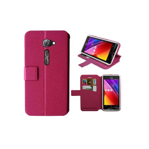 Etui/Housse Asus Zenfone  2 - 5 Pouces  -  Coque Folio Éco Cuir Ultra Fin + 2 Emplacements Cb - Rose