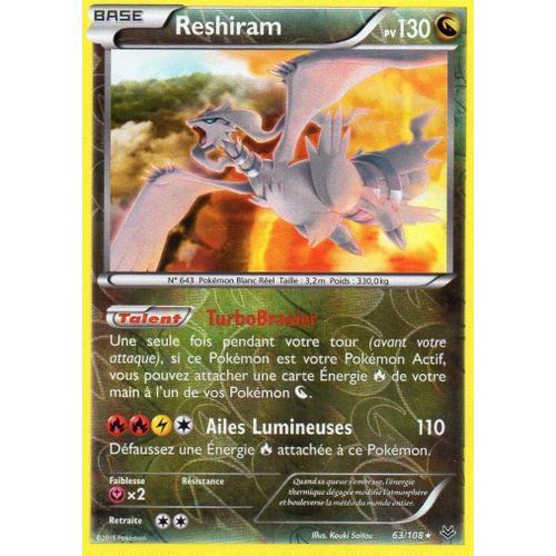 Carte Pokémon Reshiram 63/108 Rare Holo Reverse - Vf - Série Ciel Rugissant