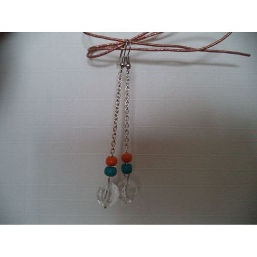 Boucles D'oreilles Orange Et Turquoise Neuve