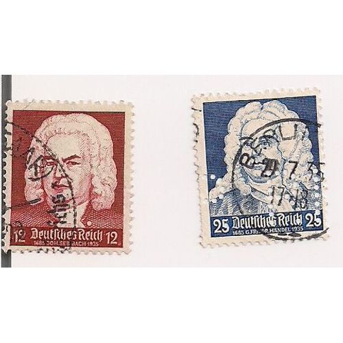 Allemagne- Lot De 2 Timbres Oblitérés 3ème Reich- Bach Et Handel