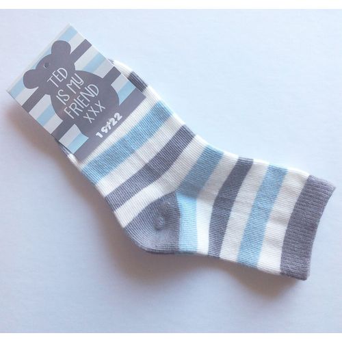 Jolie Paire De Chaussettes 100 % Neuve - Mixte Pour Bébé Enfant Fille Ou Garçon Garçon - Multicolore Rayées À Rayures Bleu Gris Blanc - Taille Pointure 19 / 22