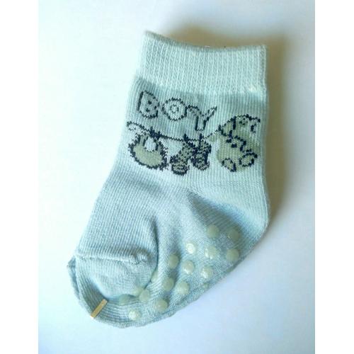 Jolie Paire De Chaussettes Antidérapantes 100%  Neuve - Avec Coussinets Antidérapant Pour Bébé Garcon Garçon Inscription " Boy " Dessin Bavoir Etc -  Bleu Pâle - Taille Pointure Unique 2 Mois / 6 Mois