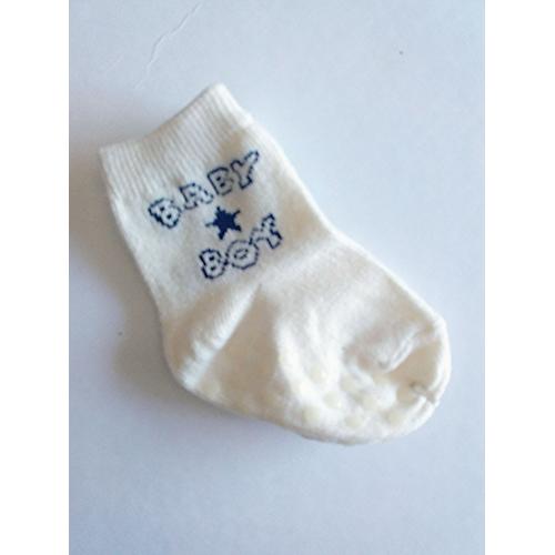 Jolie Paire De Chaussettes Antidérapantes 100%  Neuve - Avec Coussinets Antidérapant Pour Bébé Garcon Garçon Inscription " Baby Boy " - Écru Blanc Cassé - Taille Pointure Unique 2 Mois / 6 Mois