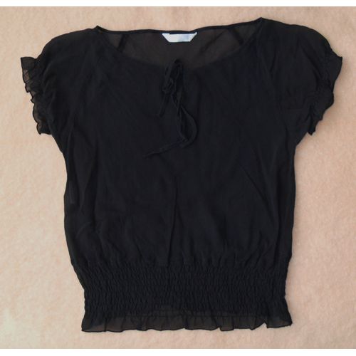T-Shirt En Voile Noir À Fronces. Promod. Taille 38