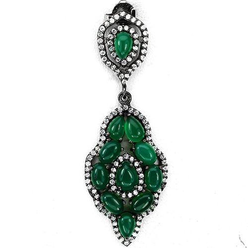 Pendentif Aventurine . Argent 925 Rhodié Noir + Chaine En Argent