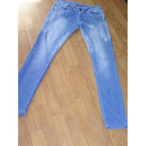 Jean Mangue Effet Plissé Sur Poches Et Effet Toile D'araignée
