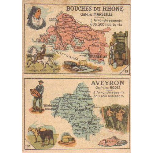 Lot De Deux Cartes Publictaires Des "Fil Géographique", Départements Des Bouches Du Rhône (13) Et Aveyron (12)