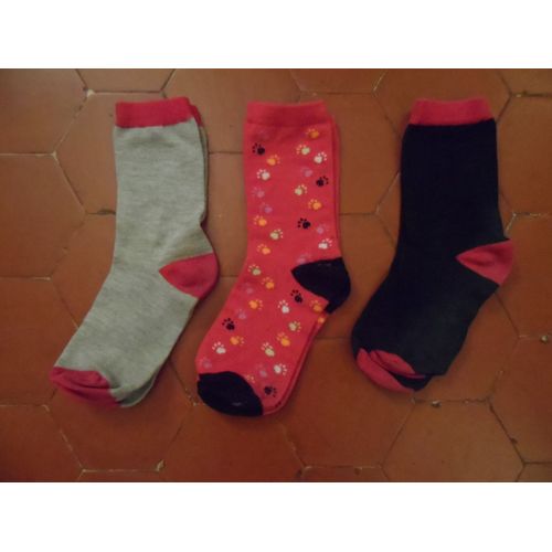 Lot De 3 Paires De Socquettes Noir/Gris/Fuchsia Tissel