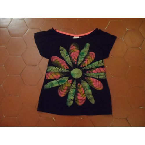 T-Shirt Noir Imprimé Plumes D'indien