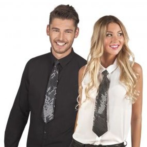 Cravate Noire Avec Sequins Transparents Adulte,