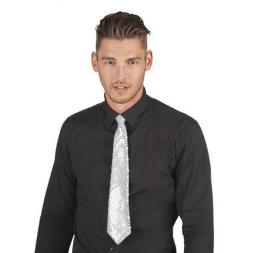 Cravate Argentée Avec Sequins Adulte,