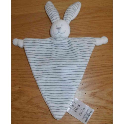 Doudou Lapin Blanc Et Rayé Bruin Peluche Hochet Babies'r'us