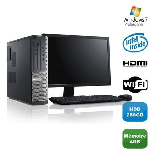 Lot PC DELL Optiplex 390 DT G630 2.7Ghz 4Go 250Go Graveur WIFI W7 Pro + Ecran 19