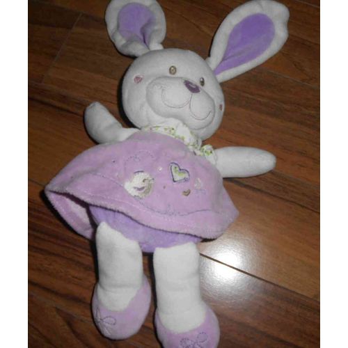 Doudou Peluche Lapin Lapine Tex Baby Carrefour Robe Violette Violet Corur Poussin Jouet Eveil Bebe Naissance
