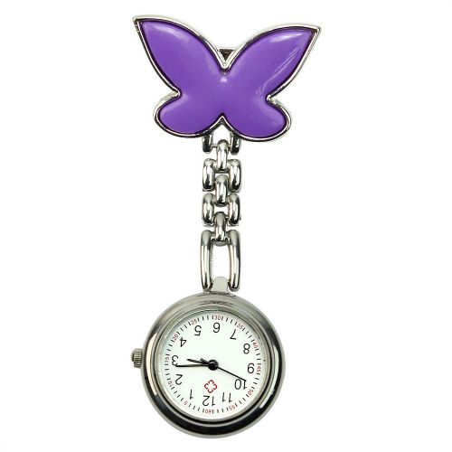 Montre De Poche Mouvement À Quartz Violet Papillon Infirmière Accessoire Clip