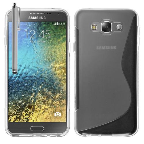 Coque Silicone Pour Samsung Galaxy E7 5.5" Gel Motif S Au Dos - Transparent + Stylet