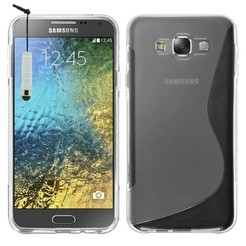 Coque Silicone Pour Samsung Galaxy E7 5.5" Gel Motif S Au Dos - Transparent + Mini Stylet