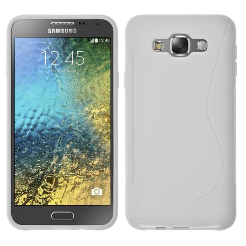 Coque Silicone Pour Samsung Galaxy E7 5.5" Gel Motif S Au Dos - Blanc