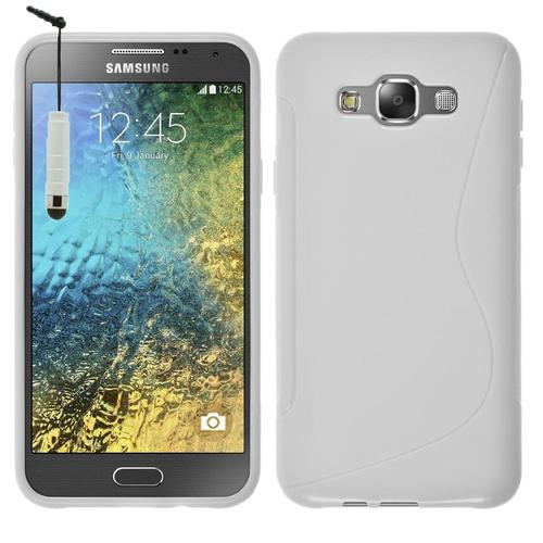 Coque Silicone Pour Samsung Galaxy E7 5.5" Gel Motif S Au Dos - Blanc + Mini Stylet