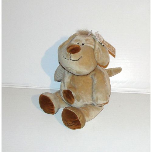 Doudou Chien Tiamo Beige/Marron Billes Fesses 28cm