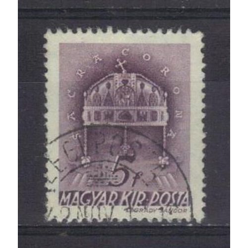 Hongrie 1939 : La Sainte Couronne De Hongrie - Timbre 5 Fi. Violet Oblitéré