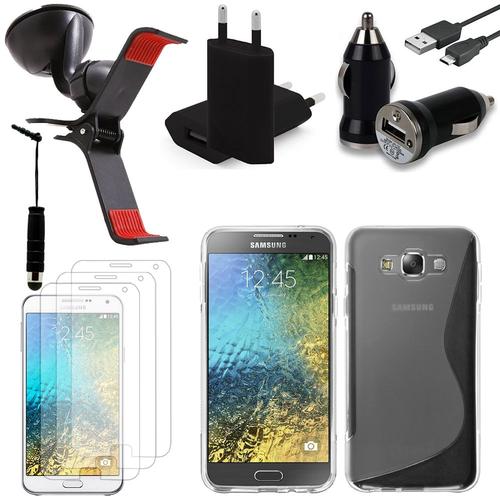 Samsung Galaxy E7 Sm-E700 E7000 E7009 E700f E700f/Ds E700h E700h/Dd E700h/Ds E700m E700m/Ds: Lot Etui Housse Coque Pochette Accessoires Support Chargeur Voiture Films Stylet Silicone Gel - Transparent