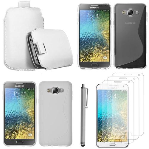 Samsung Galaxy E7 Sm-E700 E7000 E7009 E700f E700f/Ds E700h E700h/Dd E700h/Ds E700m E700m/Ds: Lot Coque Etui Housse Pochette Accessoires Silicone Gel Films Stylet  - Blanc