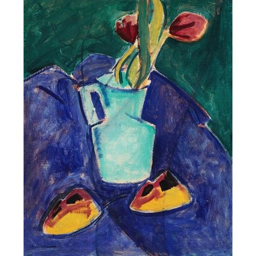 Canevas imprimer Tulipes dans un vase vert (vers 1910-1912) Impression sur toile Roulée Tableau Art Décoration Murale / Sans cadre 40x50cm ou 45x45cm