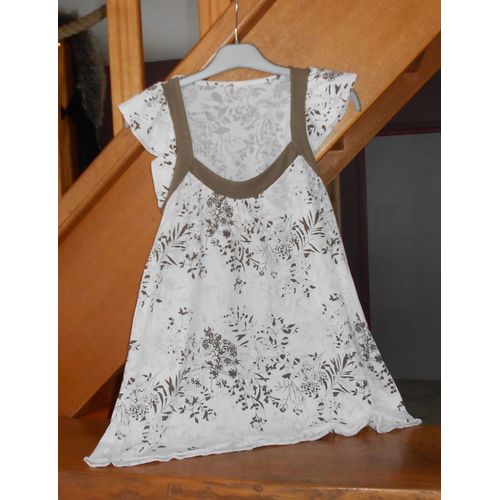 Top "" La Halle "", Blanc Et Marron, Ts