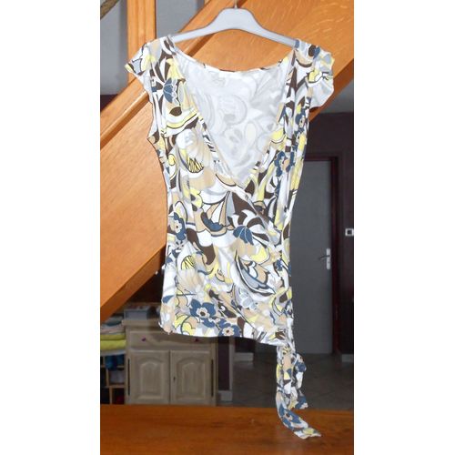 Top "" Promod "", Marron/Jaune/Bleu/Ecru/Blanc, T1