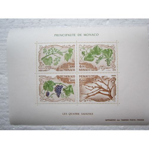 Timbres Monaco. Les Quatre Saisons De La Vigne. Bloc N°38 (1987)