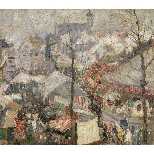 Canevas imprimer Foire au Vrijdagmarkt à Gand (1907) Impression sur toile Roulée Tableau Art Décoration Murale / Sans cadre 40x50cm ou 45x45cm