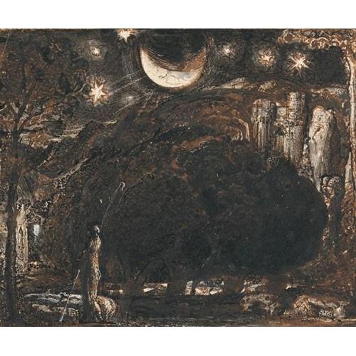 Canevas imprimer Un berger et son troupeau sous la lune et les étoiles (vers 1827) Impression sur toile Roulée Tableau Art Décoration Murale / Sans cadre 40x50cm ou 45x45cm