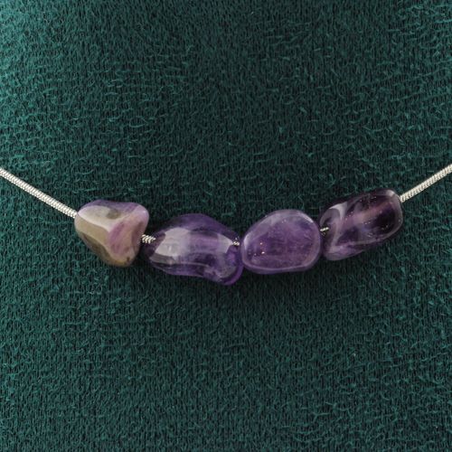 Collier 4 Perles Améthyste Du Brésil. Chaine En Acier Inoxydable Collier Femmes, Hommes. Taille Personnalisable.