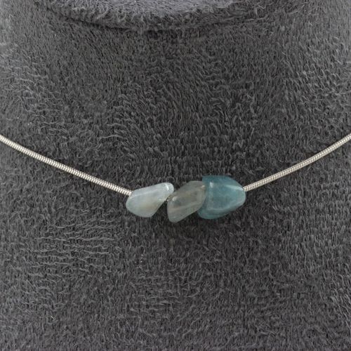 Collier 3 Perles Apatite Du Brésil. Chaine En Acier Inoxydable Collier Femmes, Hommes. Taille Personnalisable.