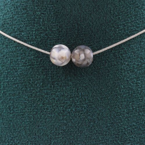 Collier 2 Perles Agate Veines De Dragon 8 Mm. Chaine En Acier Collier Femmes, Hommes. Taille Personnalisable.