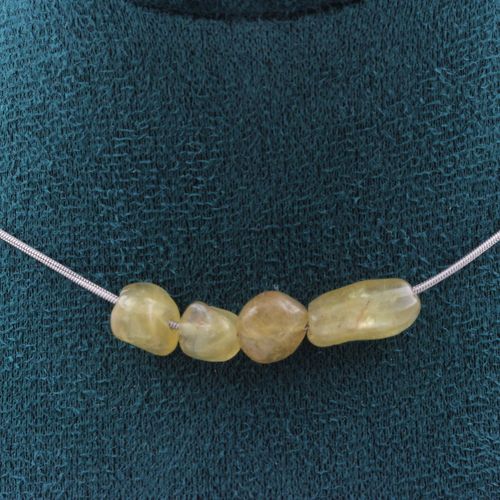 Collier 4 Perles Apatite Jaune De Madagascar. Chaine En Acier Collier Femmes, Hommes. Taille Personnalisable.