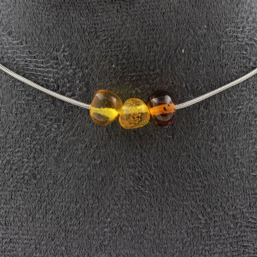Collier 3 Perles Ambre Véritable De La Mer Baltique. Chaine En Acier Collier Femmes, Hommes. Taille Personnalisable.