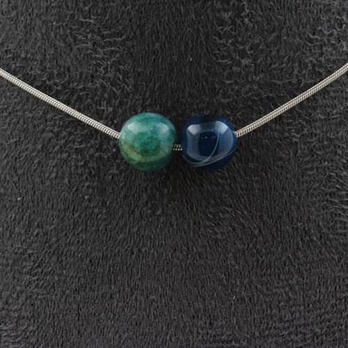 Collier 2 Perles Apatite 8 Mm. Chaine En Acier Inoxydable Collier Femmes, Hommes. Taille Personnalisable.
