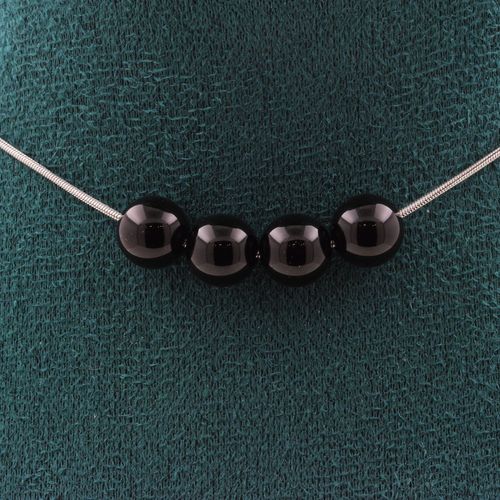 Collier 4 Perles Agate Noire 8 Mm. Chaine En Acier Inoxydable Collier Femmes, Hommes. Taille Personnalisable.