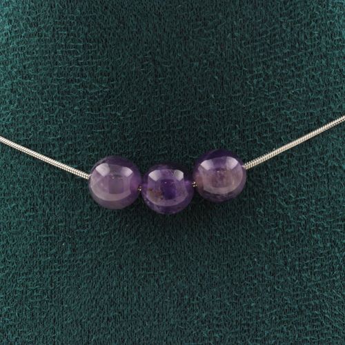 Collier 3 Perles Améthyste 8 Mm. Chaine En Acier Inoxydable Collier Femmes, Hommes. Taille Personnalisable.