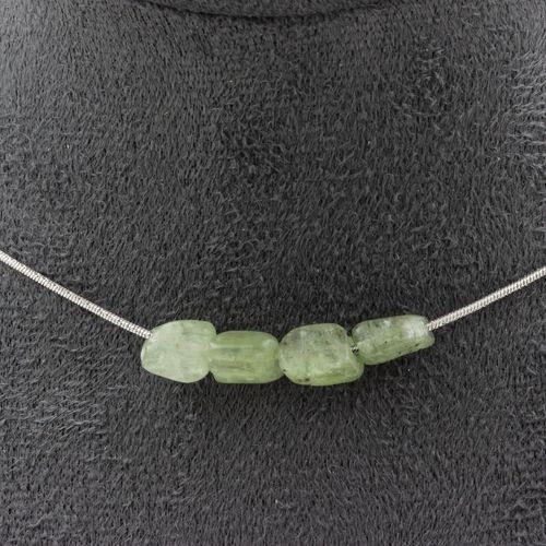 Collier 4 Perles Apatite Verte De Madagascar. Chaine En Acier Collier Femmes, Hommes. Taille Personnalisable.