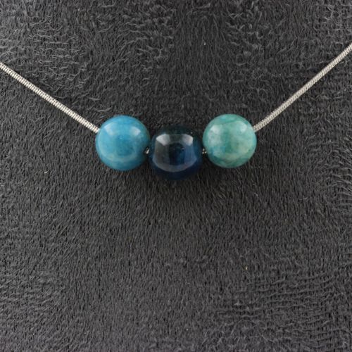 Collier 3 Perles Apatite 8 Mm. Chaine En Acier Inoxydable Collier Femmes, Hommes. Taille Personnalisable.