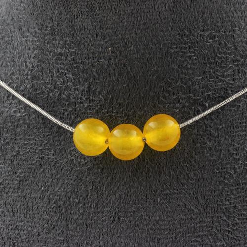 Collier 3 Perles Agate Jaune 8 Mm. Chaine En Acier Inoxydable Collier Femmes, Hommes. Taille Personnalisable.