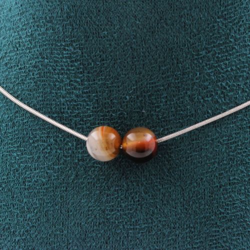 Collier 2 Perles Agate De Rêve 8 Mm. Chaine En Acier Inoxydable Collier Femmes, Hommes. Taille Personnalisable.