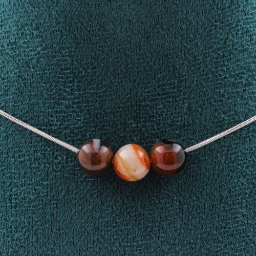 Collier 3 Perles Agate De Rêve 8 Mm. Chaine En Acier Inoxydable Collier Femmes, Hommes. Taille Personnalisable.