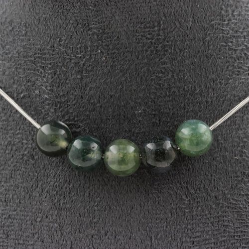 Collier 5 Perles Agate Mousse 8 Mm. Chaine En Acier Inoxydable Collier Femmes, Hommes. Taille Personnalisable.